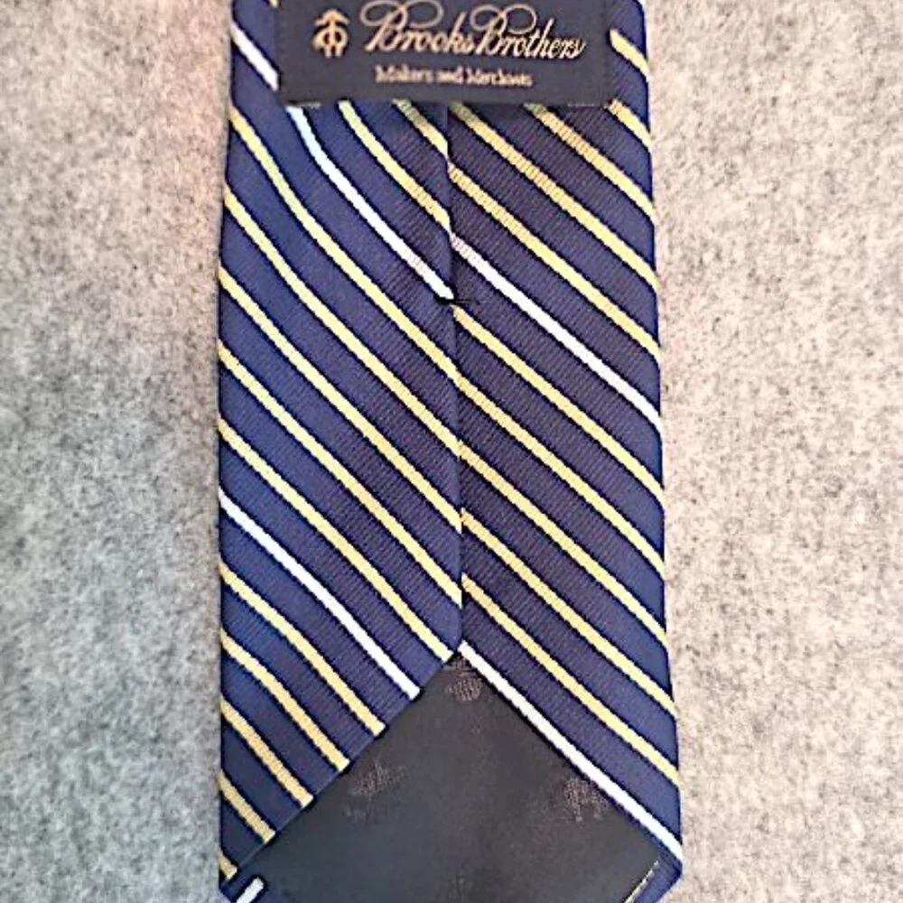 Brooks Brothers Blue Rep Tie with Gold and White Stripes (3.15